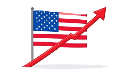 Upward trending graph overlaid on a US flag