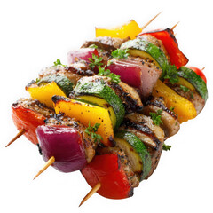 kebab skewers with vegetables on white background