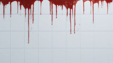 Blood drips down white tiles a terrifying halloween scene