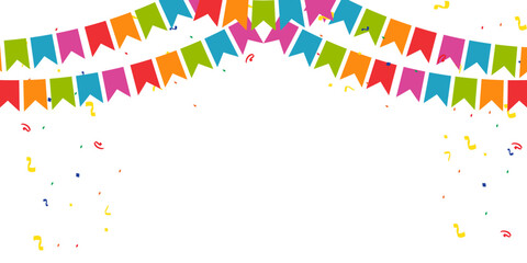 Fototapeta premium Set of happy Birthday greeting card with cute flag border frames party and colorful confetti. birthday banner, poster flayer with blank space for text,