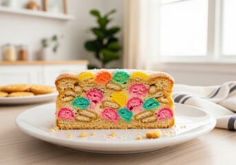 Colorful new zealand lolly cake slice with marshmallows, biscuits, and sweet icing sugar