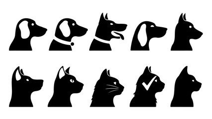 Dog and Cat Head Profile Silhouettes  Pet Icon Set Vector

