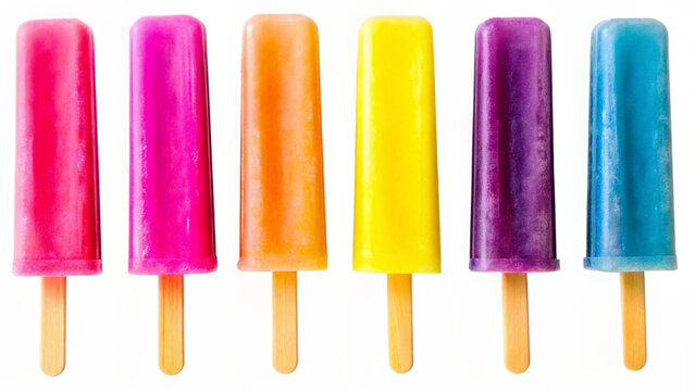 Set of rainbow colorful ice cream, set of rainbow popsicles on white background 
