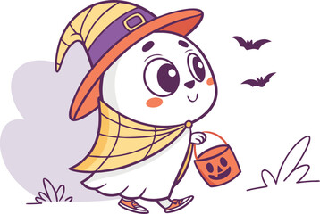 Cute Halloween Ghost Design Illustration for Seasonal Artwork. Spooky Halloween Ghost Drawing Perfect for Party and Holiday Graphics. Friendly Halloween Ghost Artwork for Kids and Festive Designs