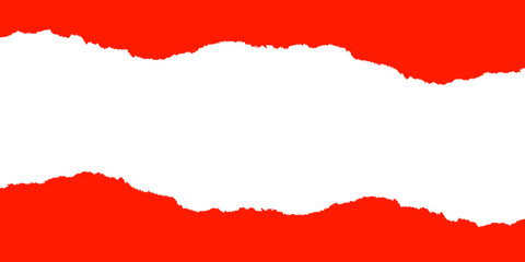 Bold red ripped paper banner. A horizontal torn edge frame with a grunge texture for sales or announcements. Isolated design element on transparent background, PNG cutout for creative use.