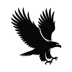 Silhouette of a powerful eagle in flight with wings spread wide