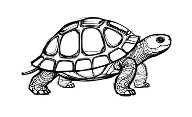 Walking Turtle Side Profile Vector Line Drawing