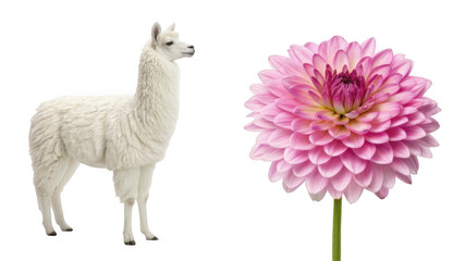 Fototapeta premium Llama animal and Chrysanthemum flower on transparent background