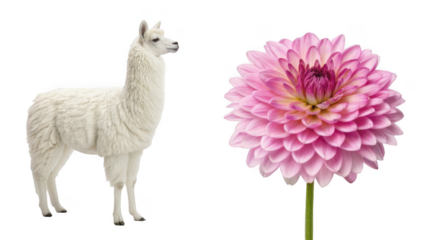 Llama animal and Chrysanthemum flower on transparent background