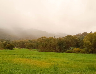 Obraz premium Dark clouds over top of Bieszczady Mountains. Storm is coming.