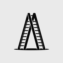 Black silhouette of an open a frame ladder against a light gray background