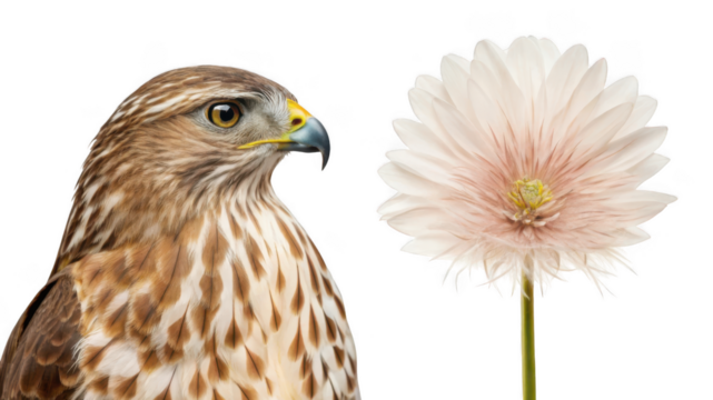 Hawk animal and Feather flower isolated on transparent background  - Powered by Adobe