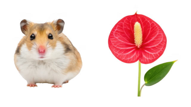Hamster animal and Anthurium flower isolated on transparent background
