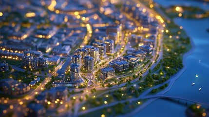 night cityscape model aerial view
