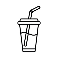 Simple line art icon of a disposable cup with a straw and beverage