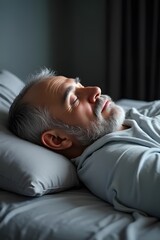 65-year-old man sleeping on a bed calmly