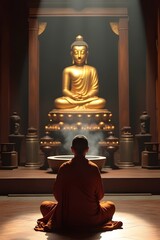 A Buddhist monk  on the temple floor 