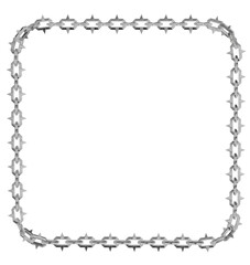 High-resolution 3D illustration of a menacing metallic chain forming a clean, contemporary square frame. Perfect for showcasing content with a powerful, dangerous aesthetic.
