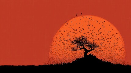Sunset Birds Tree Silhouette Landscape