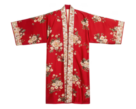 Vintage Red Floral Kimono on transparent