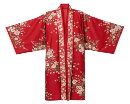 Vintage Red Floral Kimono on transparent