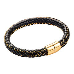 Twisted Black and Gold Snake Leather Bracelet on transparent 