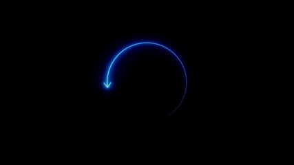 Glowing blue curved arrow indicating rotation or circular process against a black backdrop