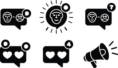 Black and white web icon set with business and technology symbols like phone, camera, and computer, featuring cartoon character and 3D design concepts