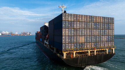 Aerial view container ship cargo freight shipping international, Global business freight shipping...
