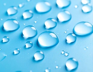 Tranquil surface adorned with glistening water droplets against a light blue backdrop