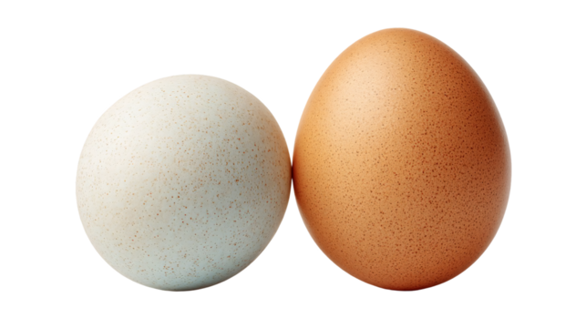 White and brown chicken eggs side by side

