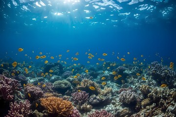 Fototapeta premium Underwater coral reef landscape panorama background.