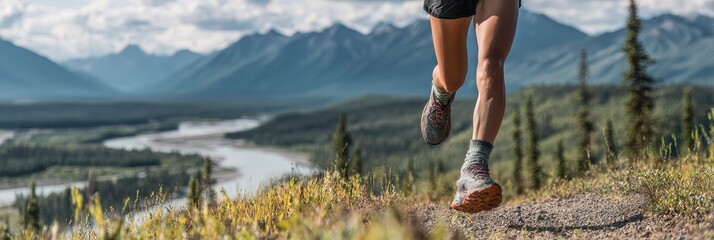 Woman Trail Running Mountain Landscape