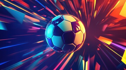 dynamic soccer ball in neon light burst
