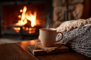 Cozy Winter Coffee Fireplace Warmth