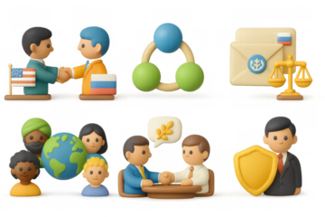 International diplomacy and global collaboration in 3d cartoon style