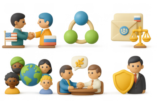 International diplomacy and global collaboration in 3d cartoon style
