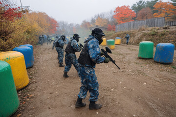 paintball and laser tag enthusiasts engage in highenergy tactical team battles in vibrant environments