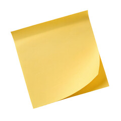 Yellow sticky note isolated on a black background with curled edge visible in three dimensions