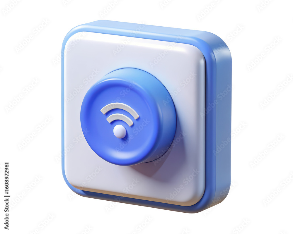 Poster 3d render of a wireless connection icon on a square button indicating connectivity and modern techno