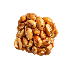 Close up of a sweet peanut brittle candy confection made with roasted peanuts and caramel isolated on transparent background