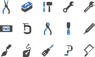 Tools & Hardware Icon Set – Wrench, Screwdriver, Repair, Fix, Construction, Industry, DIY, Home, Drill, Toolbox, Pliers, Spanner, Nuts, Bolts, Engineer, Equipment, Maintenance, Utility