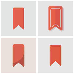 Four Coral Red Bookmark Icons Variations Flat Design Digital Assets Website Interface Elements App Design User Interface U I U X Design Resource