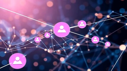Animated network of connections with people icons, representing social media and communication - Powered by Adobe