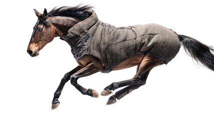Running horse in turnout rug

