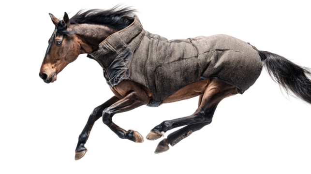 Running horse in turnout rug

