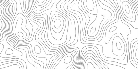 Abstract topo contour map on white background, white landscape with mountains and hills, continuous topographic pattern with white lines on dark backdrop,   terrain path isolated on background.