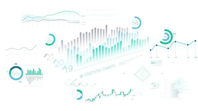 Dynamic 3D financial charts and data visualizations showing growth and analytics for business success