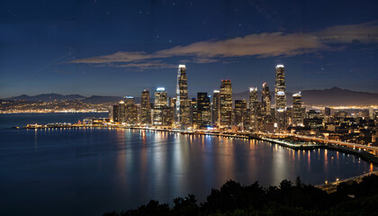 La ville lumineuse au bord de l'eau