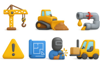 Fototapeta premium Construction and engineering icons in 3d design